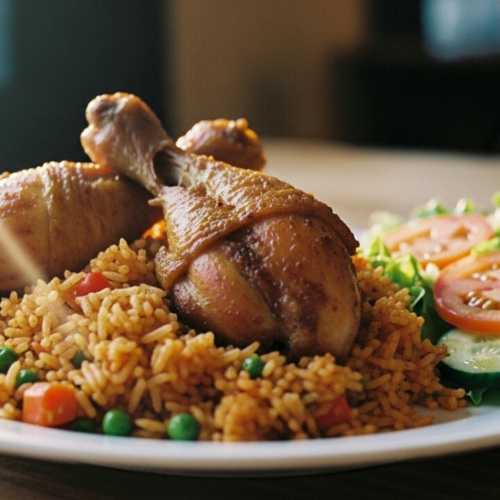 Jollof Rice with Chicken and Salad