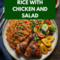 Nigerian Jollof Rice with Chicken and Salad